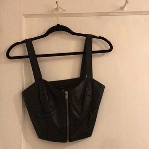 Zip Up Faux Leather Crop Top